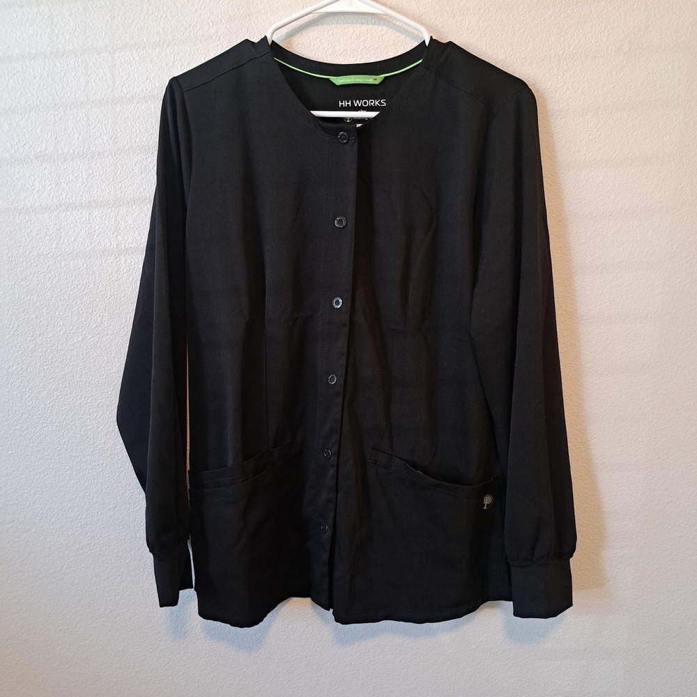 HH Works Healing Hands Black Scrub Jacket Snap Front Megan 9500 Women Medium